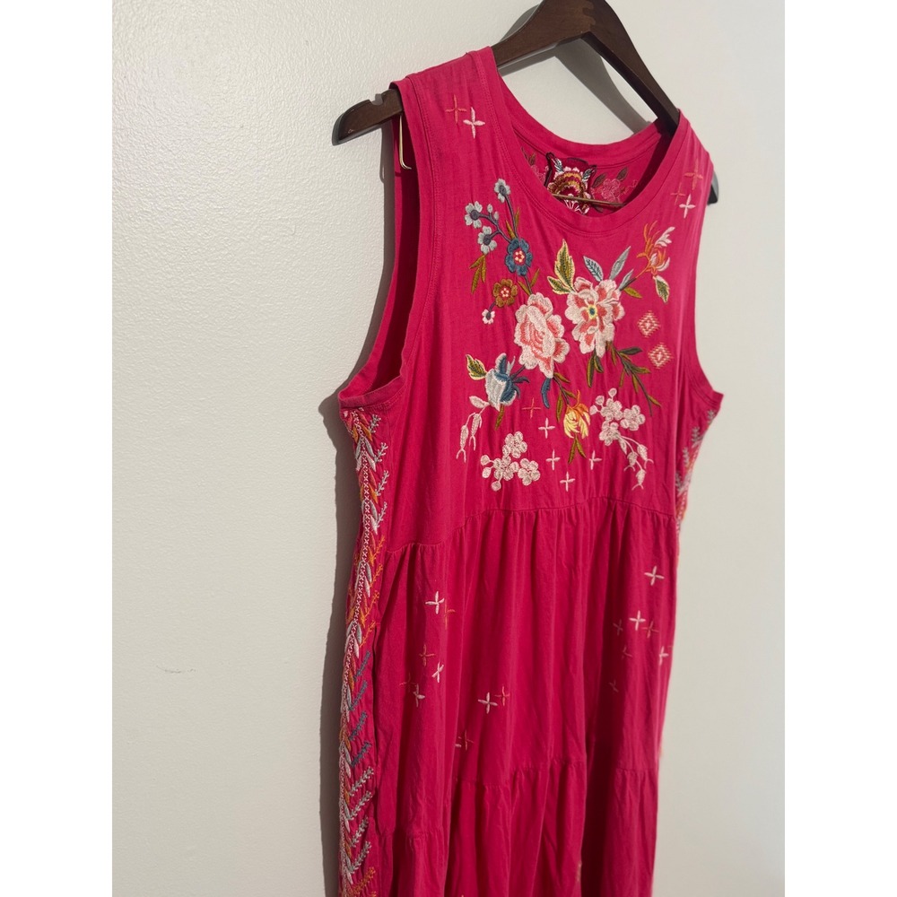 Johnny Was Ceretti Pink Embroidered Tiered Maxi Dress Womens XL Cotton J37723-4 - Picture 5 of 15